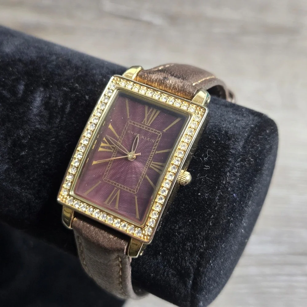 Anne Klein Women's Watch Bronze Dial Gold Tone Crystal Bezel AK/1050 Brown Works